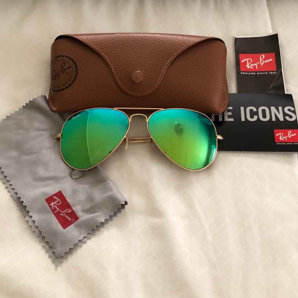 Ray-Ban Aviators - Green Mirror Flash - Gold frame